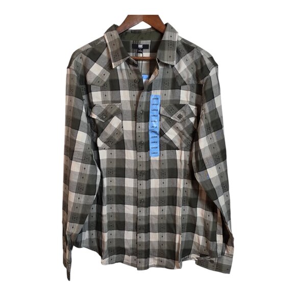 Frye Men's Jacquard Flannel Shirt Button Down Plaid Multicolor Dusky Green Large - Picture 5 of 15